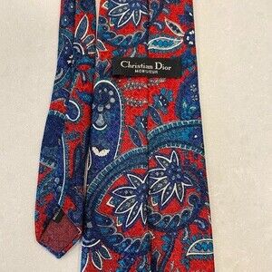 Christian Dior Monsieur Men's tie in red blue and white paisley polyester
